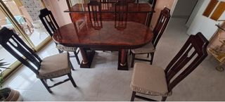 Mesa comedor extensible madera y tela