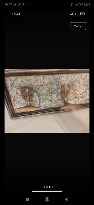 Perchero restaurado mapa antiguo dorado