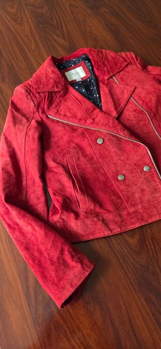 Cazadora Biker Piel Roja Talla S.