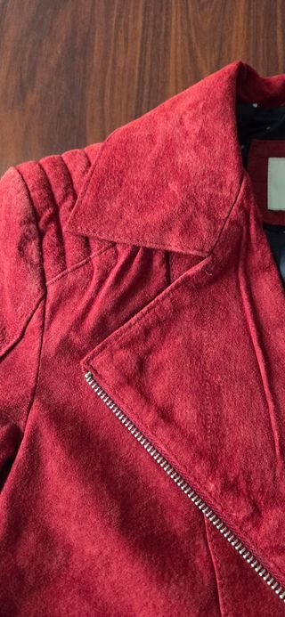 Cazadora Biker Piel Roja Talla S.