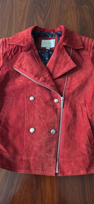 Cazadora Biker Piel Roja Talla S.