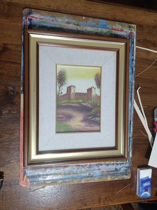 Quadro con cornice in legno e tessuto