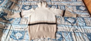 Jersey lana cuello vuelto beige y marrón