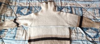 Jersey lana cuello vuelto beige y marrón