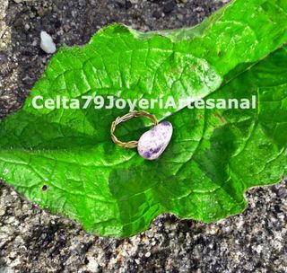 Anillo Corazón Amatista Chapado Oro Ajustable