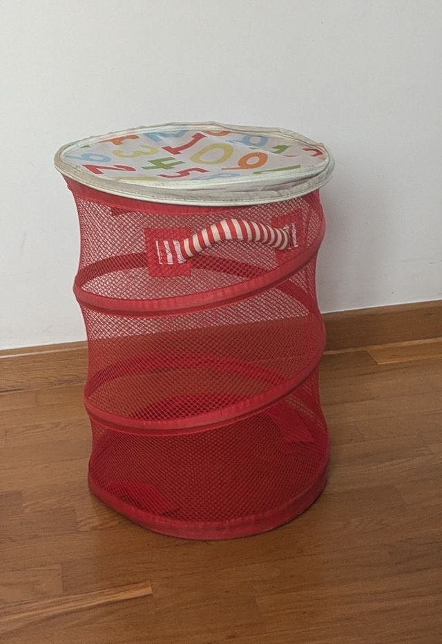 Cesto de arrumação de brinquedo dobrável vermelho