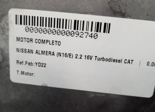 Nissan yd22 motor almera 2.2 16v turbodiesel 92740