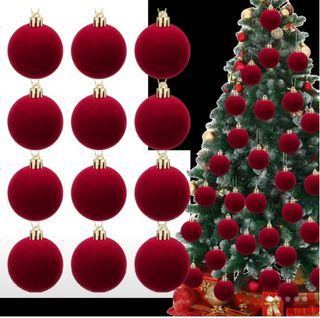 12 Bolas Terciopelo Rojo 6 cm-Adorno Navideño