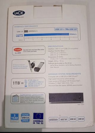 Disco Duro Externo - LaCie Minimus 1TB USB 3.0