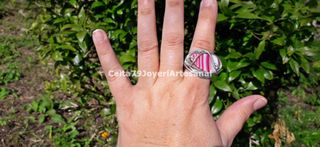 Anillo Ágata Rosa Ajustable Plata