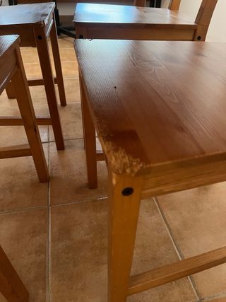 Mesa y 4 Sillas Madera IKEA con cojines a medida