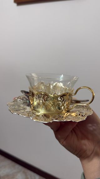 Servizio tazzine svizzere in vetro e metallo