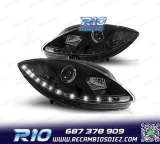 FAROS SEAT LEON ALTEA TOLEDO 04-09 LUZ DIURNA LED FONDO NEGR