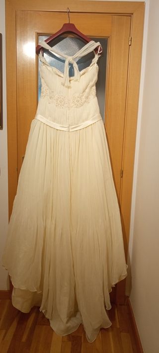 Vestido Novia Beige T:44 Escote Palabra de Honor