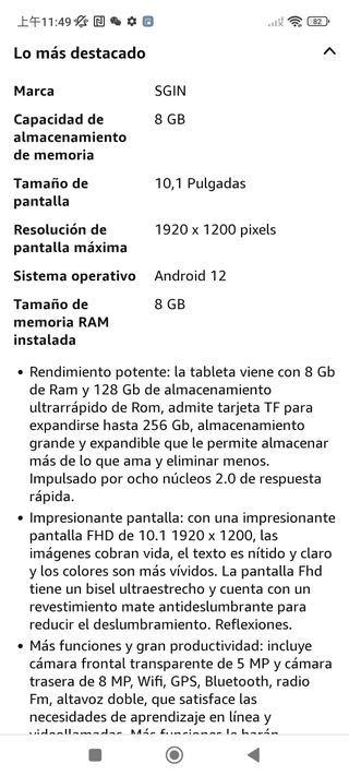 Tablet SGIN Android 12 10.1 8GB RAM 128GB
