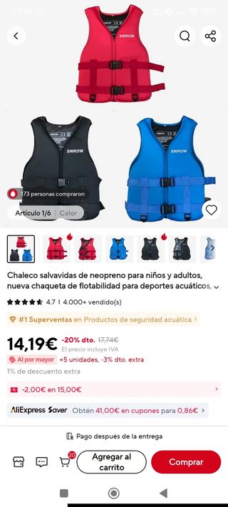Chaleco salvavidas neopreno azul ajustable
