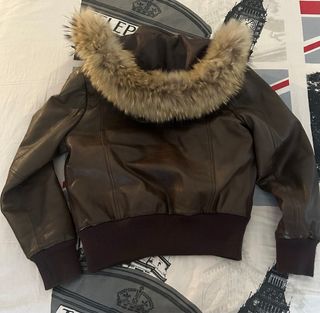 Giacca pelle marrone vintage Geox con cappuccio