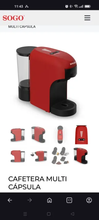 Cafetera Sogo Multi Cápsula 4en1 Roja