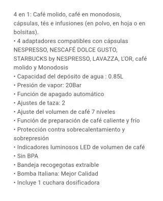 Cafetera Sogo Multi Cápsula 4en1 Roja