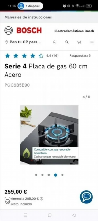 Placa de Gas Bosch 3 fuegos