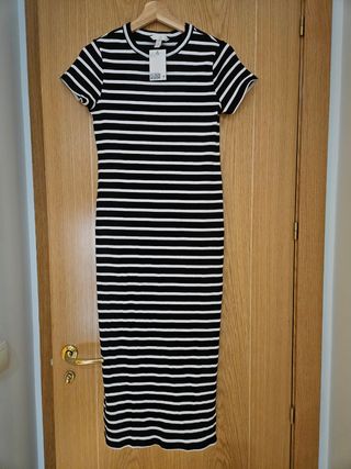 Vestido largo rallas blanco y negro
