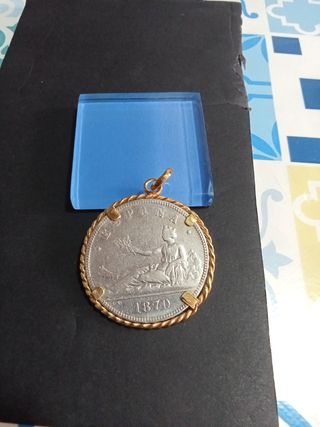 Moneda Plata 1870 con Colgante Baño Oro 