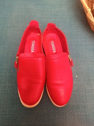 Mocasines rojos Talla 39 Mujer Ancho Especial