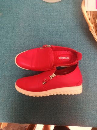 Mocasines rojos Talla 39 Mujer Ancho Especial