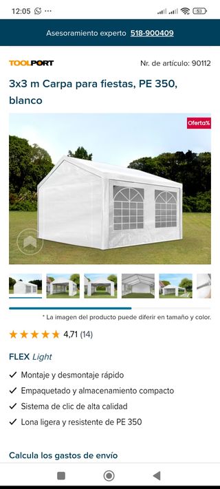 Carpa para fiestas TOOLPORT 3x3m blanca