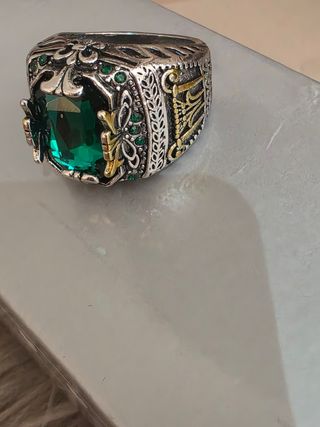 Anillo Hombre Plata y Esmeralda Talla Grande