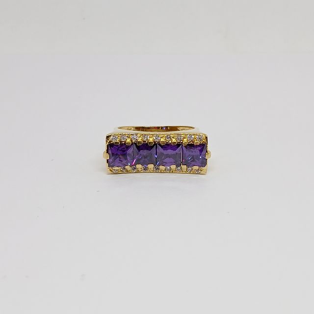 Sortija Oro Rectangular Circonitas Cuarzos Lilas