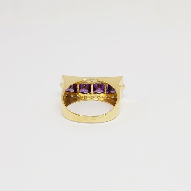 Sortija Oro Rectangular Circonitas Cuarzos Lilas