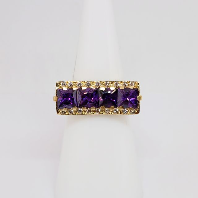 Sortija Oro Rectangular Circonitas Cuarzos Lilas