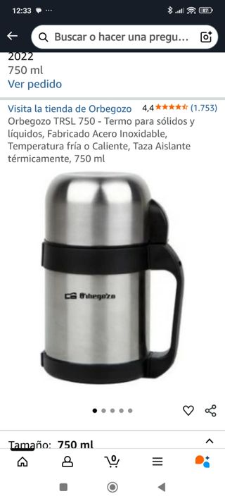 Termo Orbegozo TRSL 750 ml Acero Inoxidable