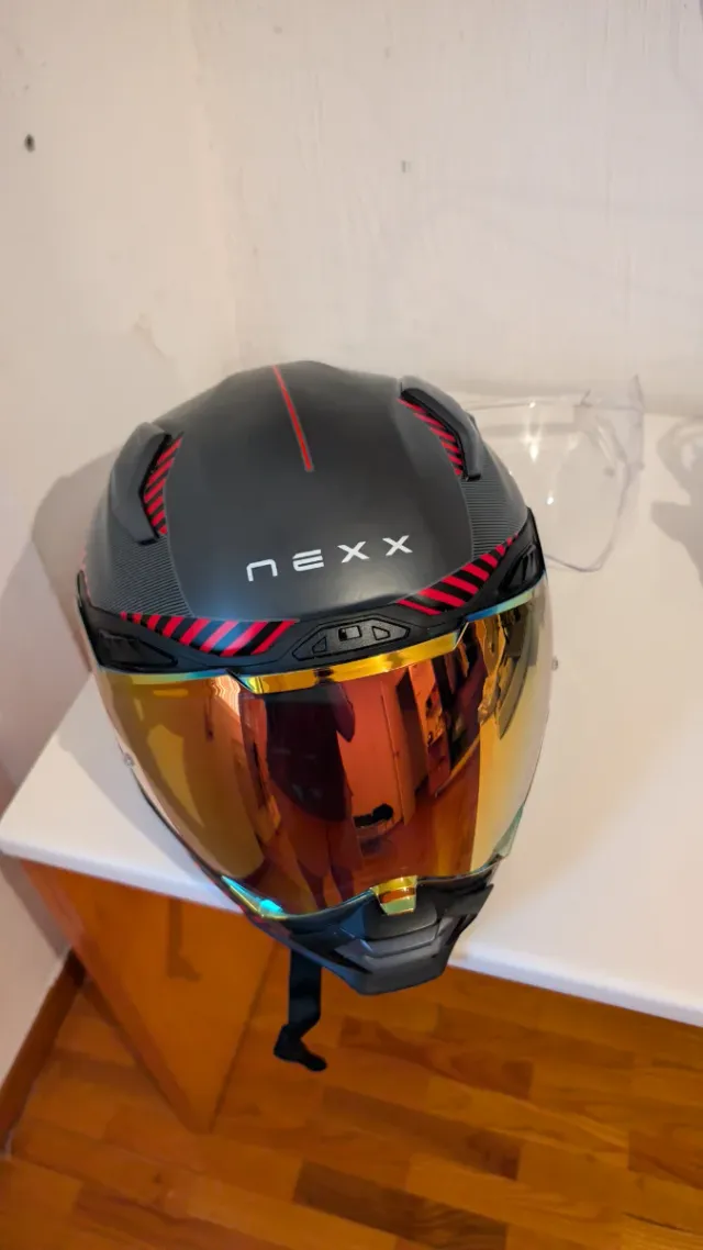Casco Moto Nexx X.WST3 Negro/Rojo y X-COM3