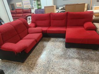 Sofá cheslong + sofá 2 plazas rojo