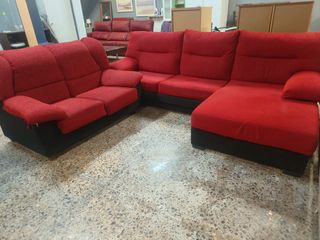 Sofá cheslong + sofá 2 plazas rojo
