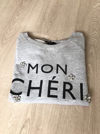 Sudadera Gris Mon Chéri con Pedrería