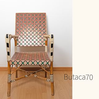 Butaca mimbre y PVC años 70