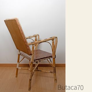 Butaca mimbre y PVC años 70