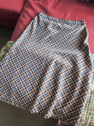 Falda Midi Cuadros Marrón y Azul