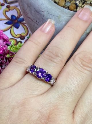Anillo Plata de Ley Cristales Morados