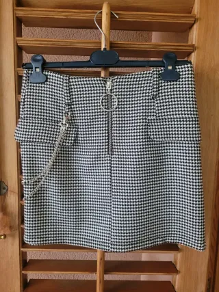 Gonna corta pied de poule con zip