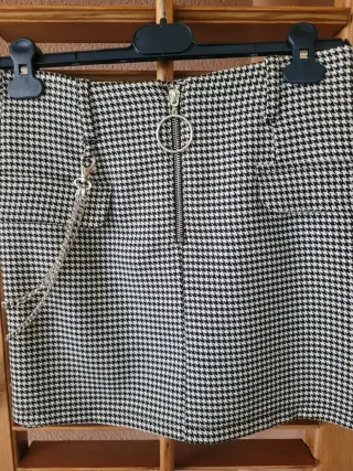 Gonna corta pied de poule con zip