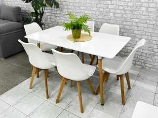 Mesa Comedor Blanca con 6 Sillas Nórdicas