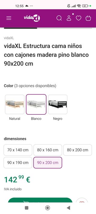 Nueva en caja - cama infantil con cajones 90x200