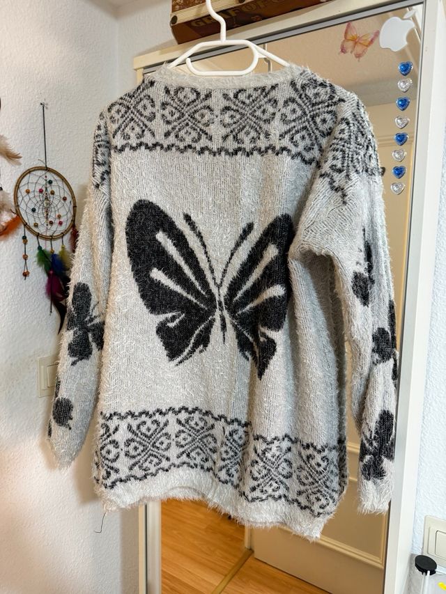 Jersey pelito mariposa gris y negro