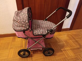 Carrito de muñecas rosa y gris