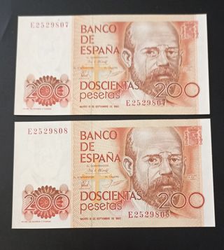 2 Billetes 200 Pesetas 1990 Banco de España