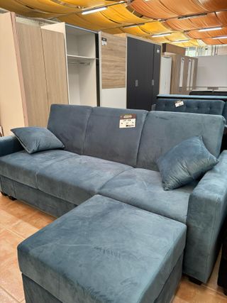 Sofá Cama Azul + Sillón Almacenamiento